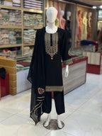 Dil-Kash Black Karandi Patchwork 3-Piece Suit Rumaisa Fashion