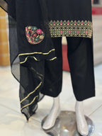 Dil-Kash Black Karandi Patchwork 3-Piece Suit Rumaisa Fashion