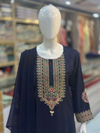 Dil-Kash Blue Karandi Patchwork 3-Piece Suit Rumaisa Fashion