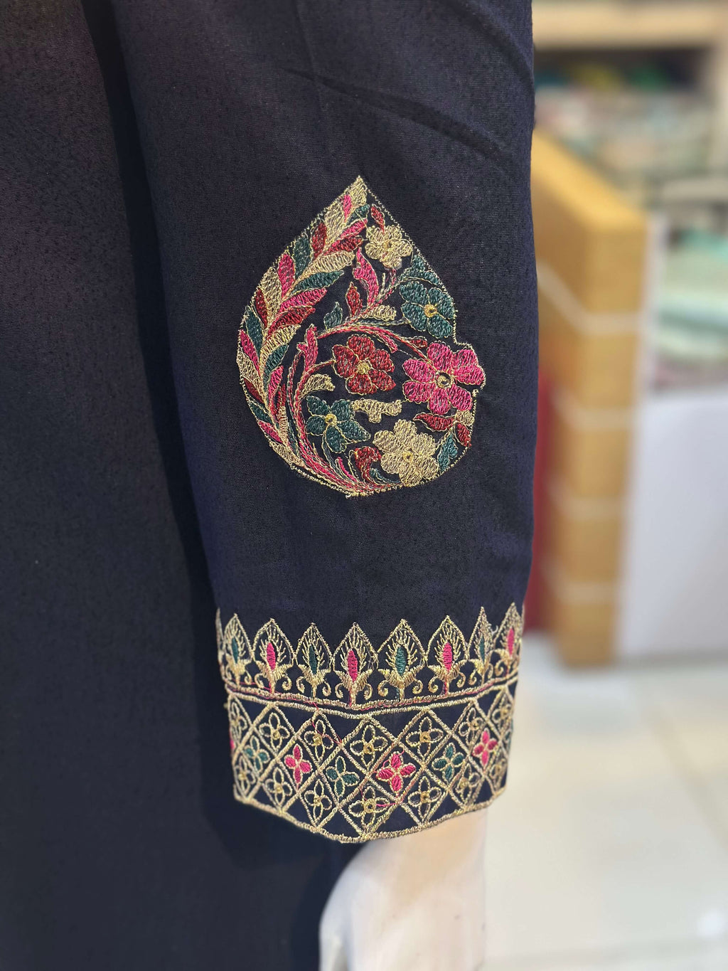 Dil-Kash Blue Karandi Patchwork 3-Piece Suit Rumaisa Fashion