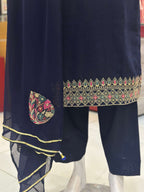 Dil-Kash Blue Karandi Patchwork 3-Piece Suit Rumaisa Fashion