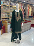 Dil-Kash Karandi Green | 3 Piece Suit | (RF-D1-KR-GR) Rumaisa Fashion