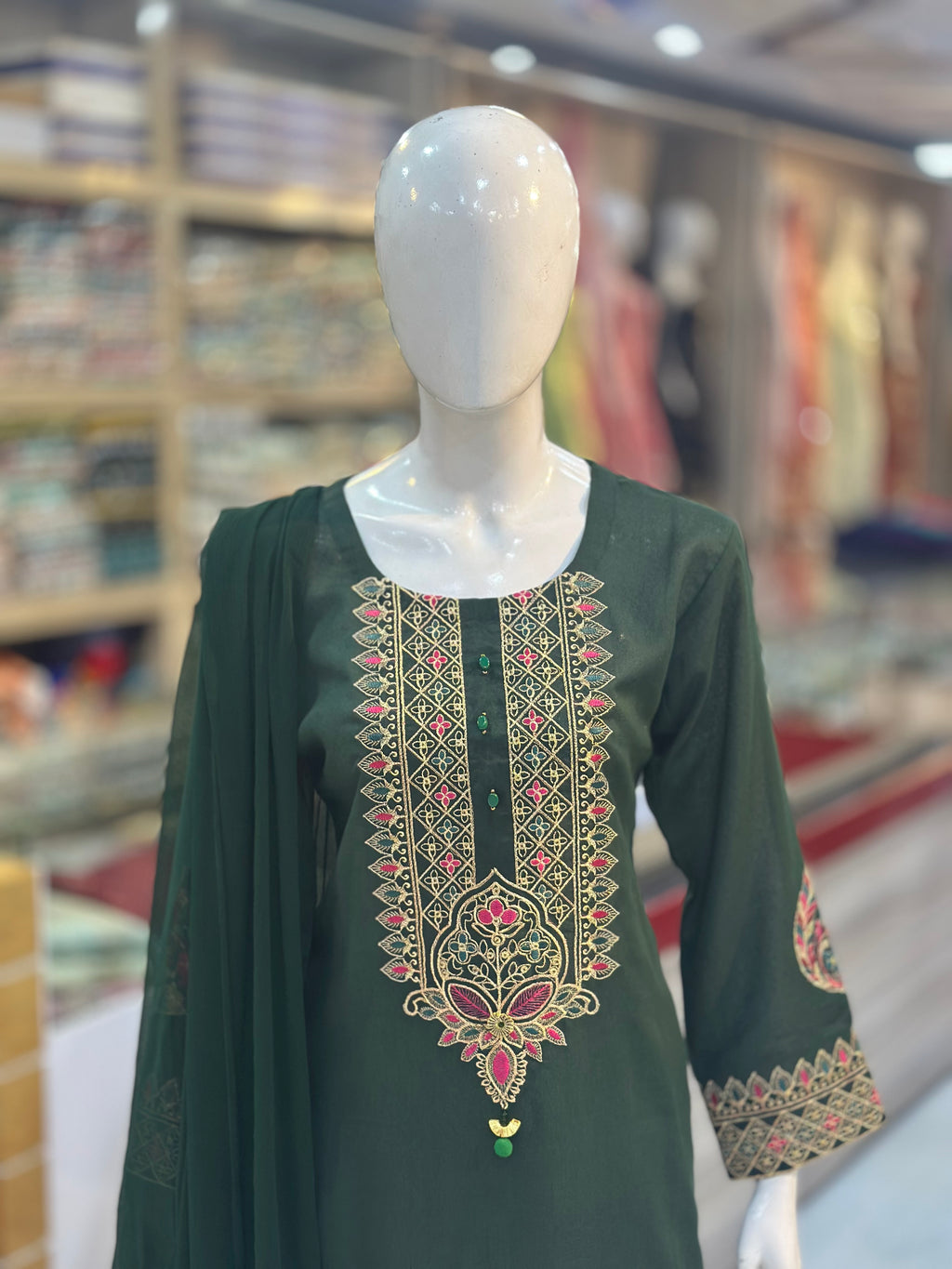 Dil-Kash Karandi Green | 3 Piece Suit | (RF-D1-KR-GR) Rumaisa Fashion