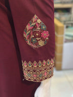 Dil-Kash Maroon Karandi Patchwork 3-Piece Suit Rumaisa Fashion