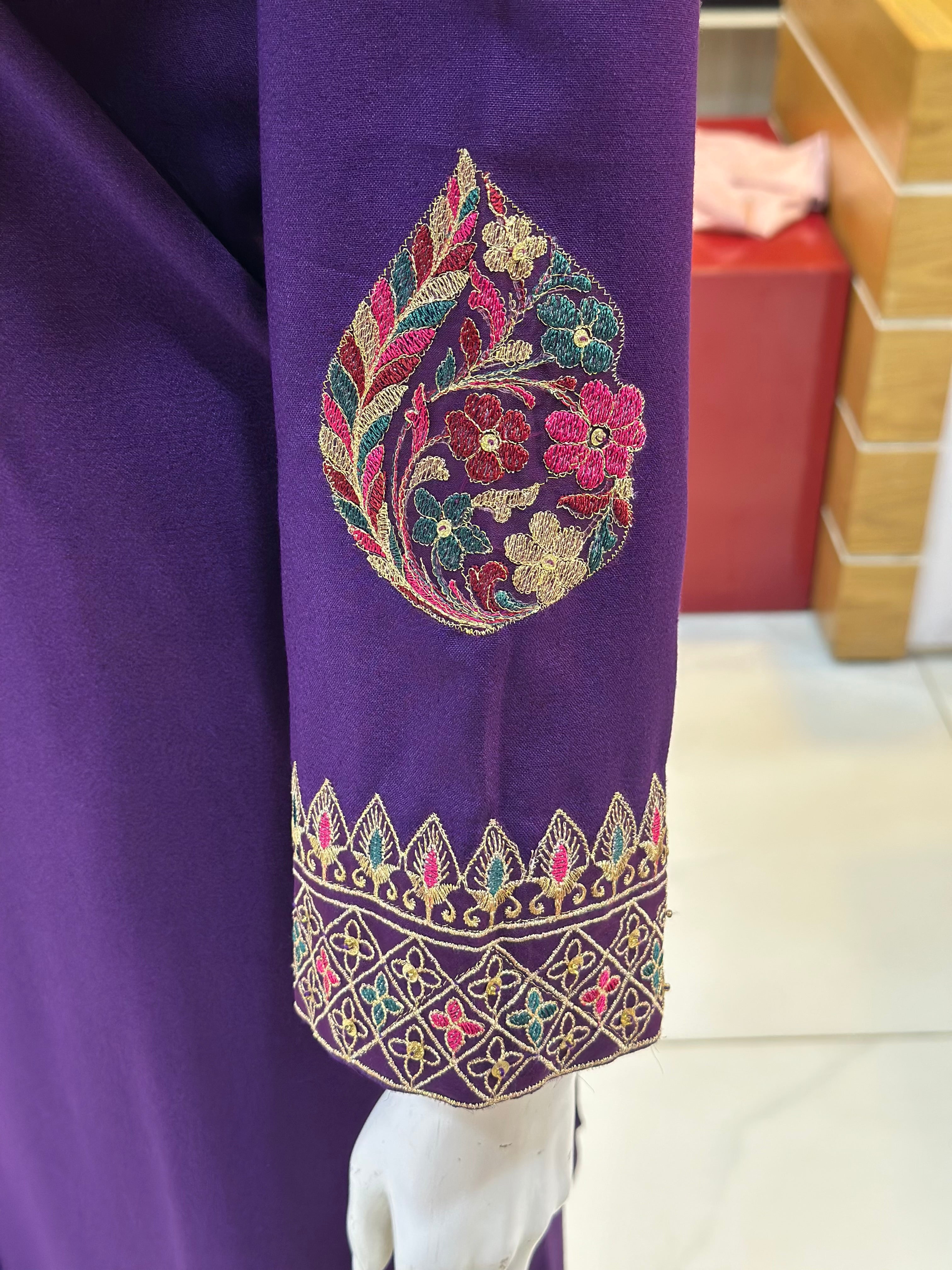 Dil-Kash Karandi Purple | 3 Piece Suit | (RF-D1-KR-PR) Rumaisa Fashion