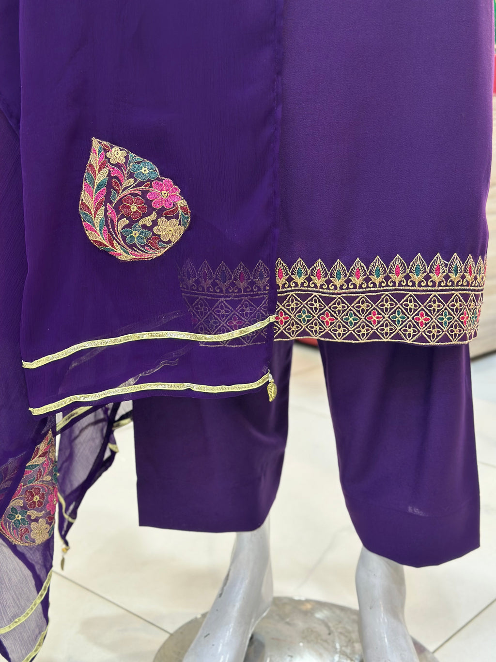Dil-Kash Karandi Purple | 3 Piece Suit | (RF-D1-KR-PR) Rumaisa Fashion