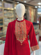 Dil-Kash Red Karandi Patchwork 3-Piece Suit Rumaisa Fashion