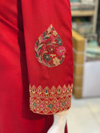 Dil-Kash Red Karandi Patchwork 3-Piece Suit Rumaisa Fashion