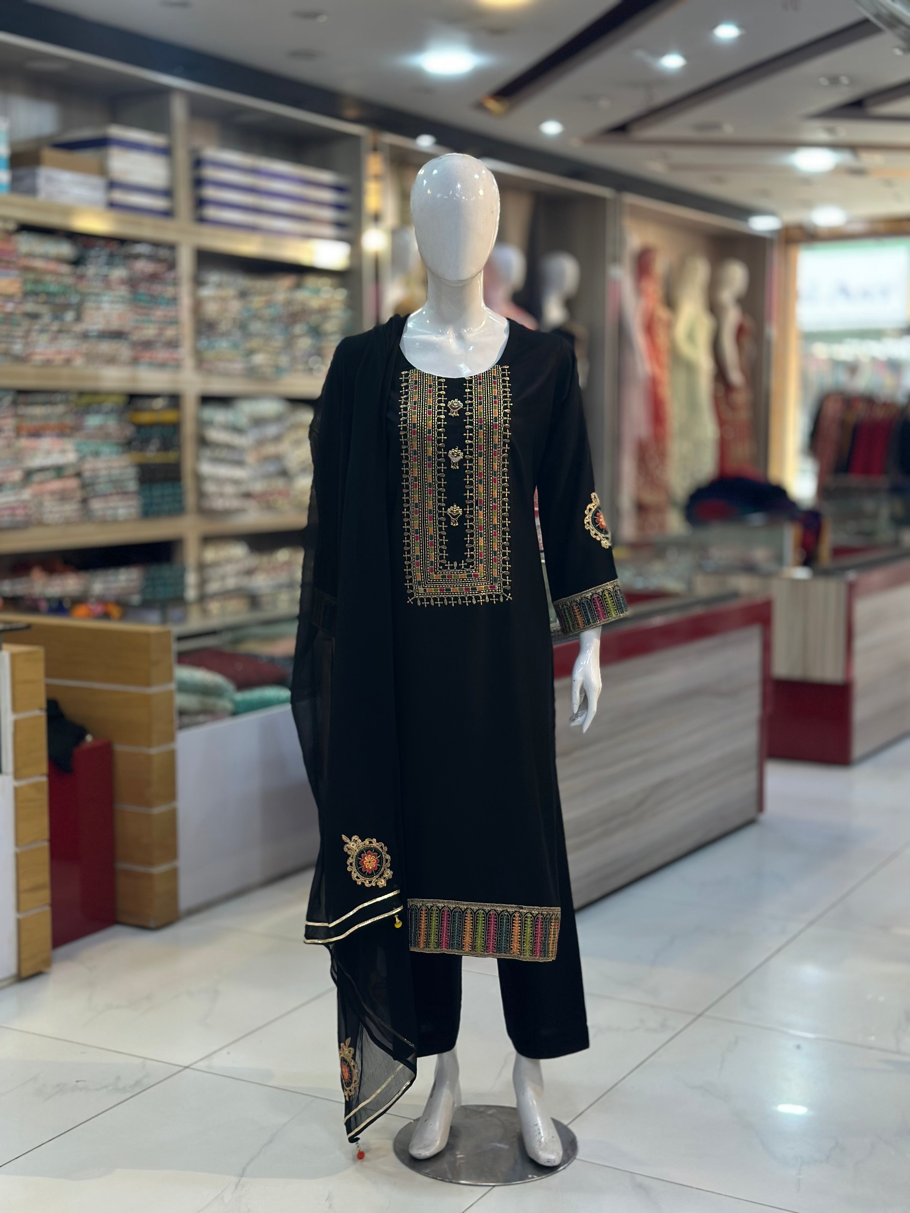 Gul-E-Arzo Karandi Black | 3 Piece Suit | (RF-D2-KR-BK) Rumaisa Fashion