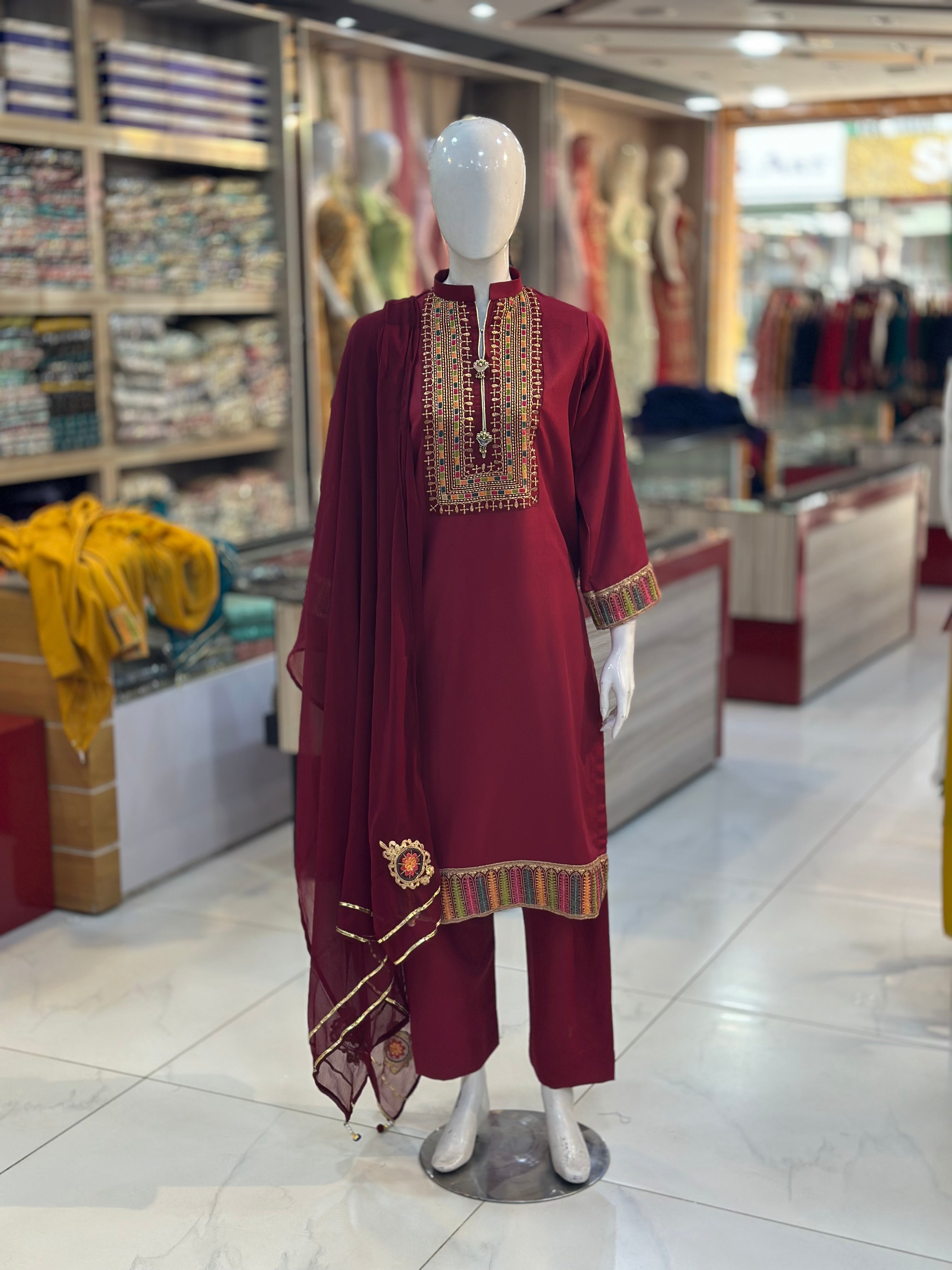 Gul-E-Arzo Karandi Maroon | 3 Piece Suit | (RF-D2-KR-MR) Rumaisa Fashion