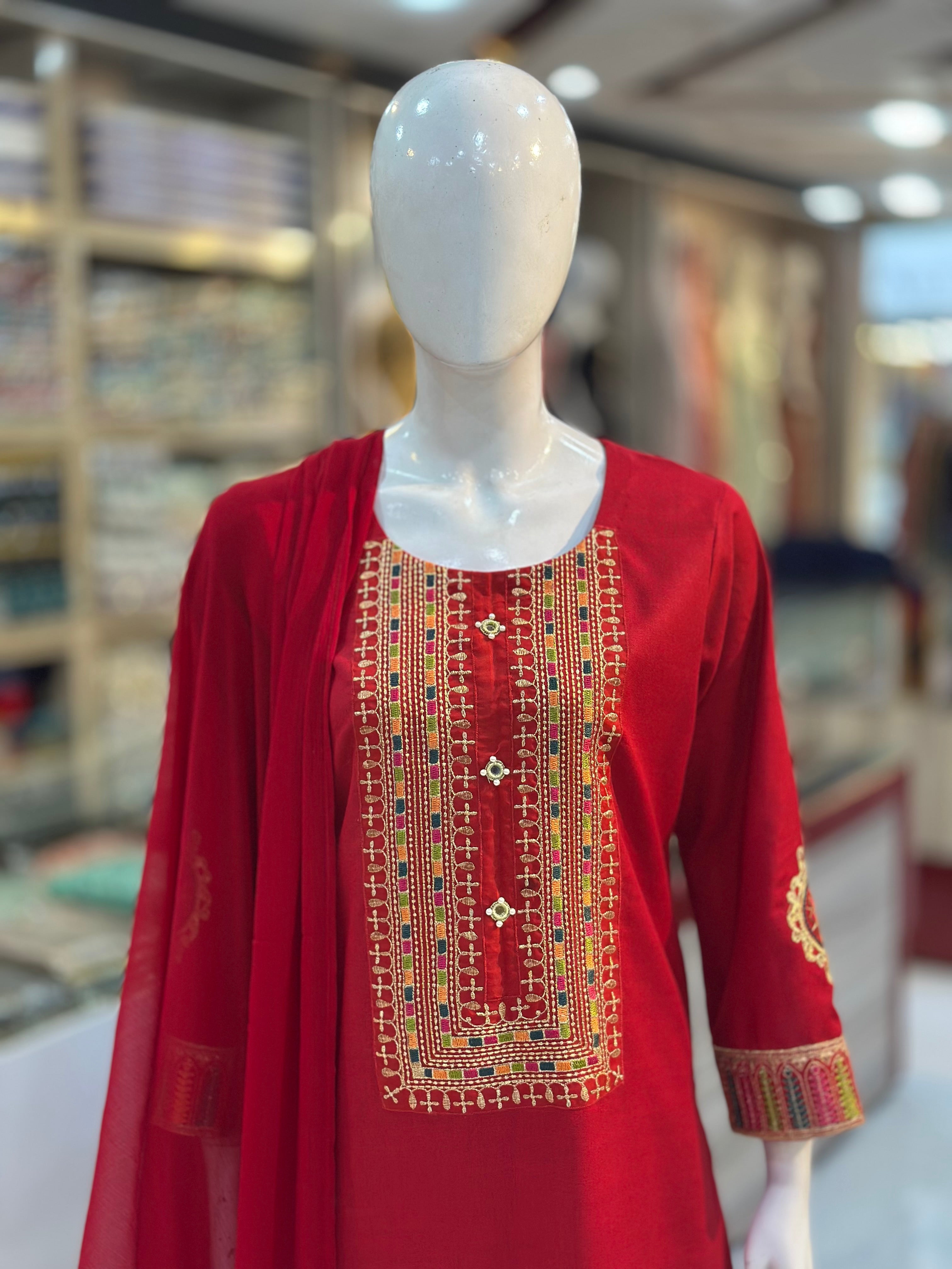 Gul-E-Arzo Karandi Red | 3 Piece Suit | (RF-D2-KR-RD) Rumaisa Fashion