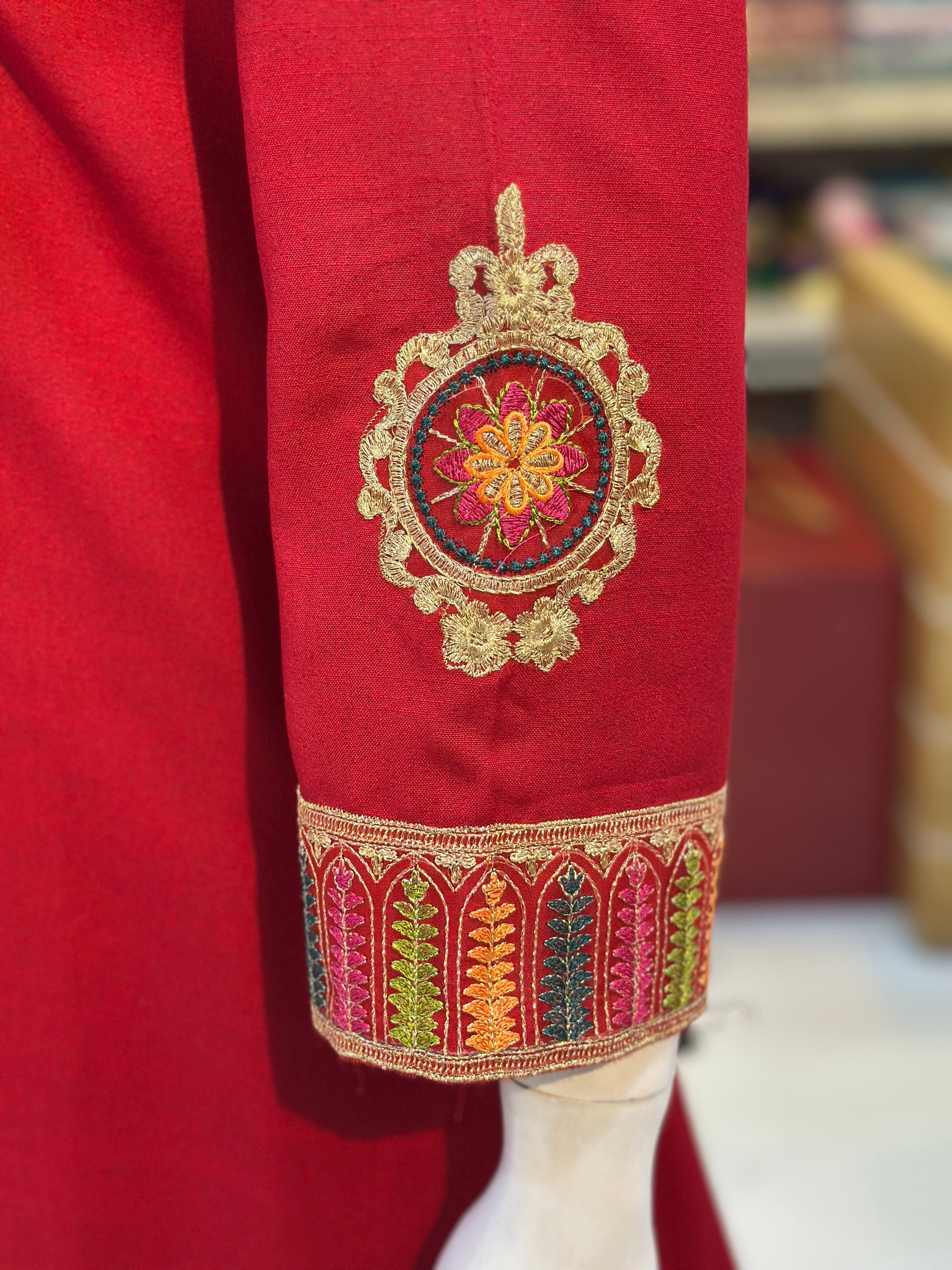 Gul-E-Arzo Karandi Red | 3 Piece Suit | (RF-D2-KR-RD) Rumaisa Fashion