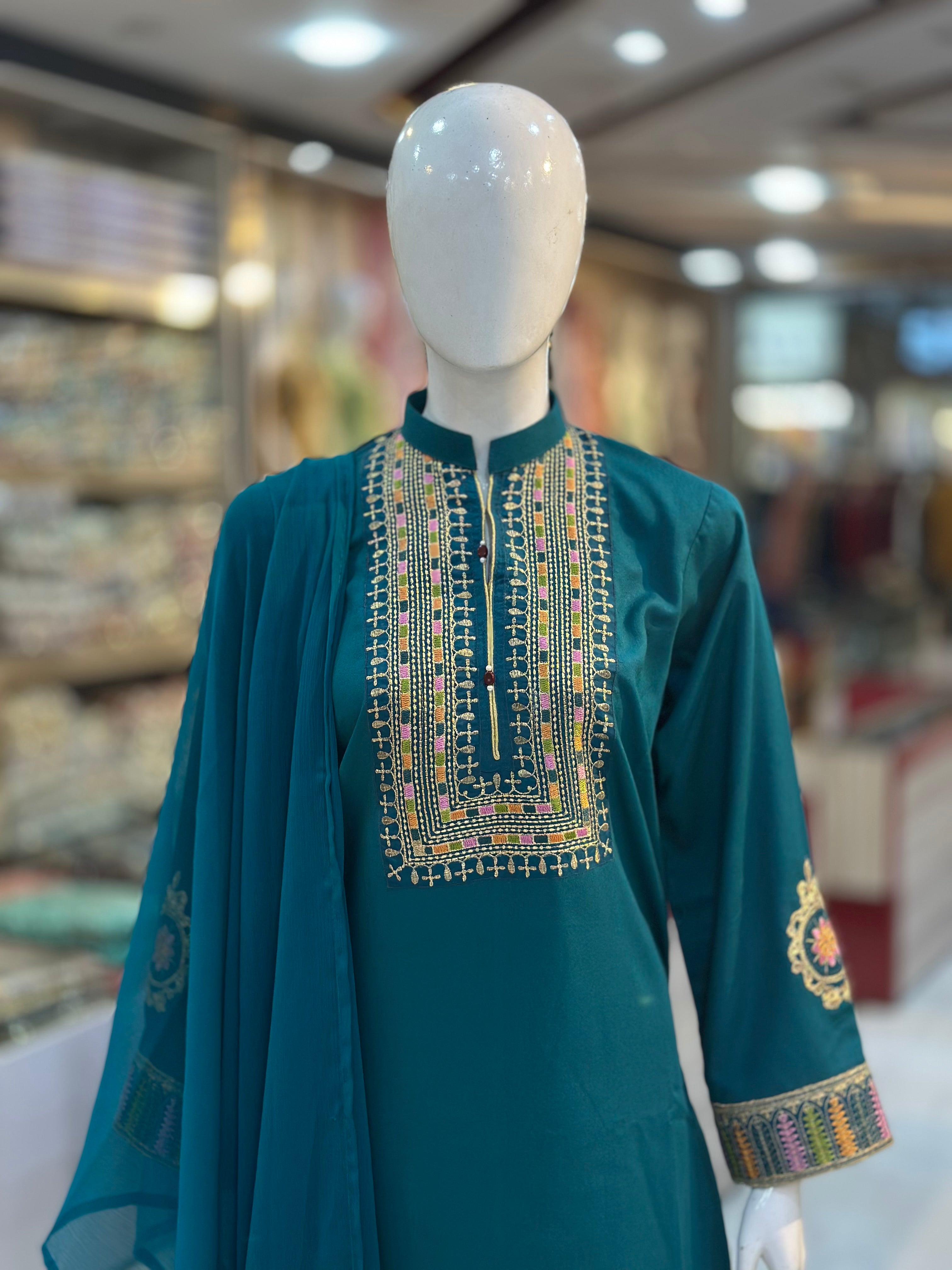 Gul-E-Arzo Karandi Zinc | 3 Piece Suit | (RF-D2-KR-ZN) Rumaisa Fashion