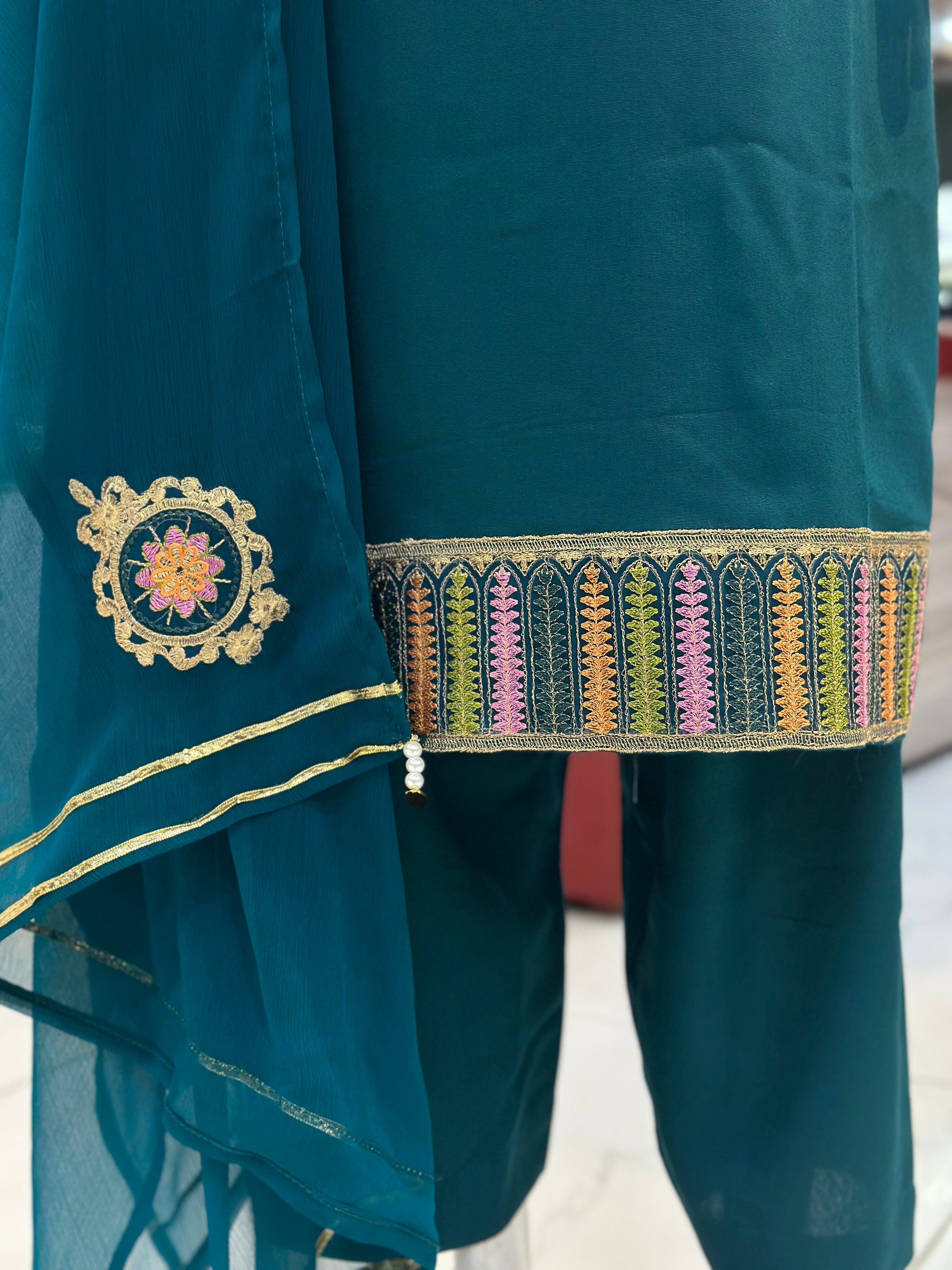 Gul-E-Arzo Karandi Zinc | 3 Piece Suit | (RF-D2-KR-ZN) Rumaisa Fashion