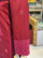 Kashish Maroon Karandi Embroidered 3-Piece Suit Rumaisa Fashion