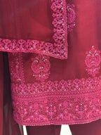 Kashish Maroon Karandi Embroidered 3-Piece Suit Rumaisa Fashion