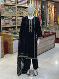 Naaz Black Cambric Patchwork 3-Piece Suit — Full Suit View — Rumaisa Fashion