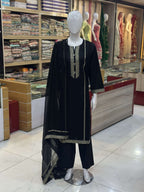 Naaz Black Cambric Patchwork 3-Piece Suit — Full Suit View — Rumaisa Fashion