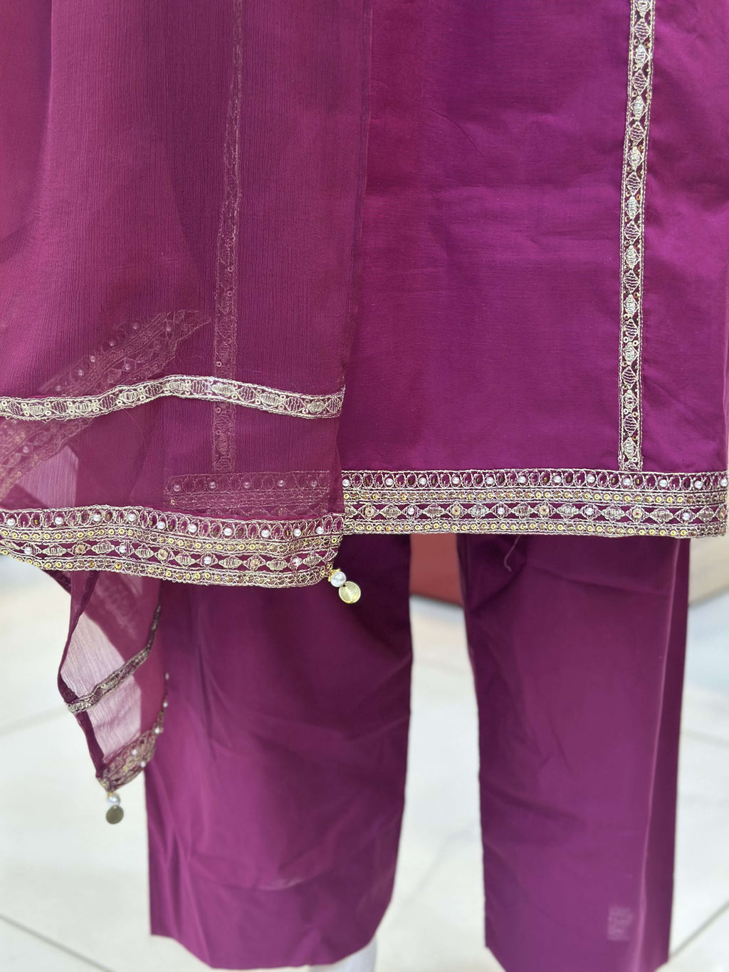Naaz Pink Cambric Patchwork Suit — Kameez Bottom, Shalwar & Dupatta — Rumaisa Fashion