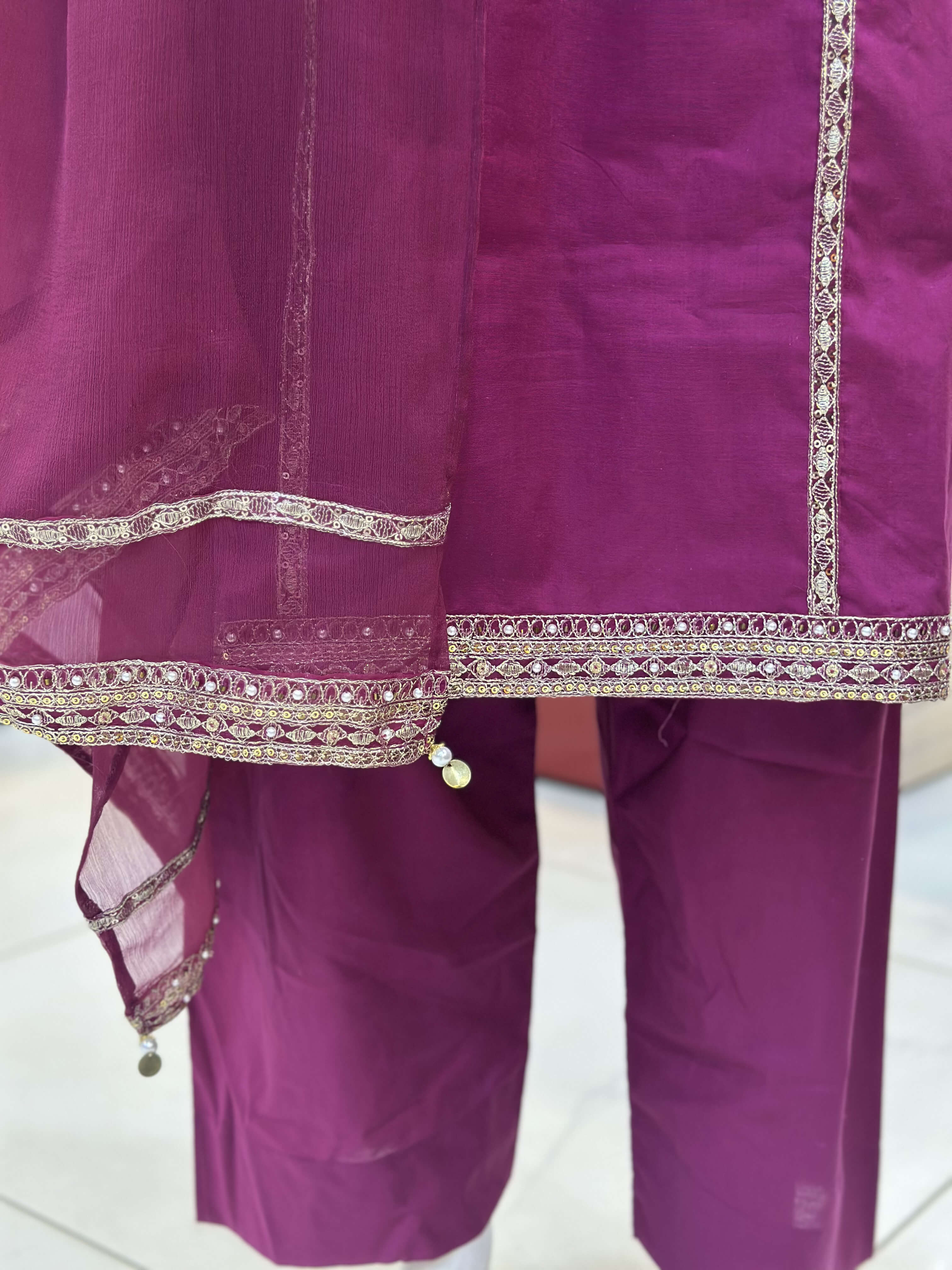 Naaz Pink Cambric Patchwork Suit — Kameez Bottom, Shalwar & Dupatta — Rumaisa Fashion