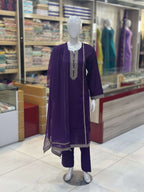 Naaz Purple Cambric Patchwork 3-Piece Suit — Full Suit View — Rumaisa Fashion