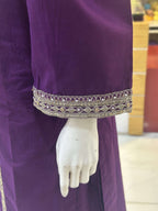 Naaz Purple Cambric Patchwork Suit — Cuffs Patchwork Close-Up — Rumaisa Fashion