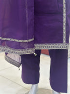 Naaz Purple Cambric Patchwork Suit — Kameez Bottom, Shalwar & Dupatta — Rumaisa Fashion